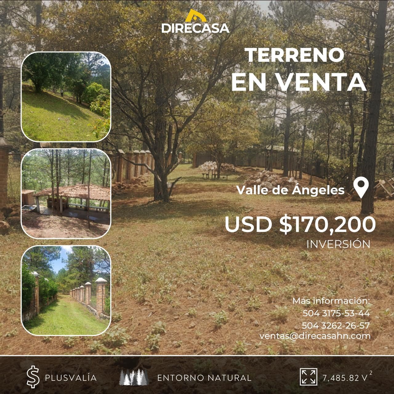 Terreno de 7,485.82 varas² en Valle de Ángeles
